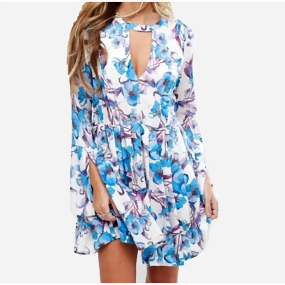 NEW Free People Women Size 4 Tegan Long Sleeve Floral Dress v6x
